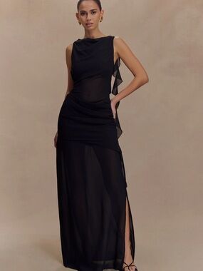 Meshki Black Sheer Maxi Dress with Side Slit